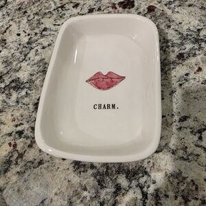 Rae Dunn White Charm Dish with Pink Lips